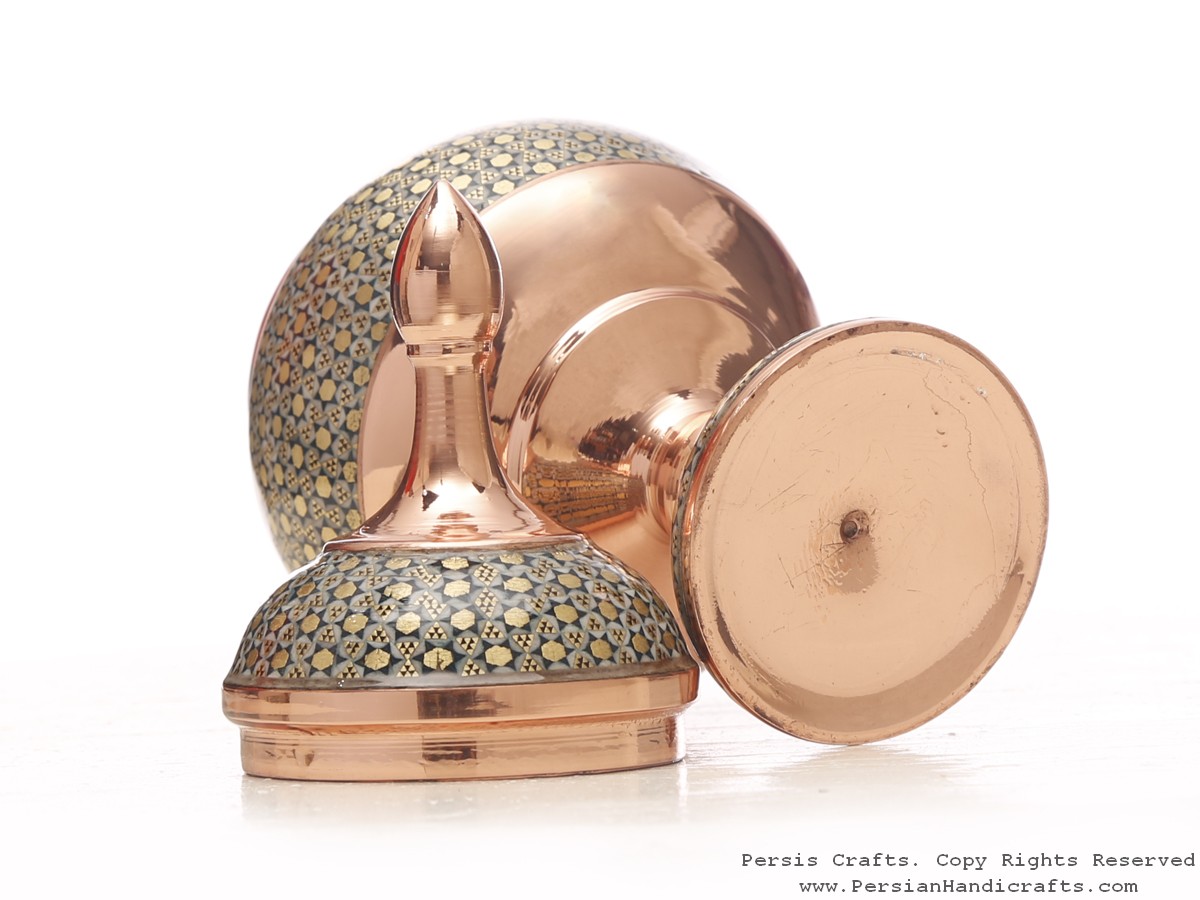 Partial Khatam on Copper Pedestal Bowl with Lid HKH3605 Persiada